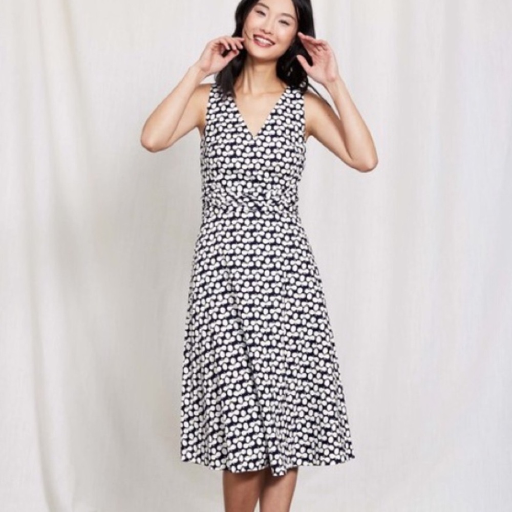 Boden Lois Clover Leaf Dress V-neck Sleeveless Fully Lined 100% Cotton